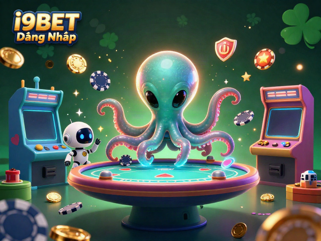 Experience dynamic gaming excitement with i9BET Đăng Nhập featuring a colorful 3D alien octopus at a poker table.