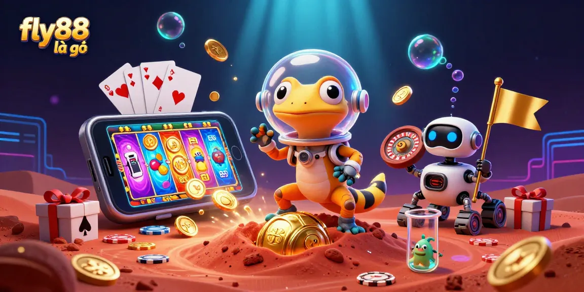 Experience fun with fly88 là gì as the Martian gecko explores a hidden golden casino in space.