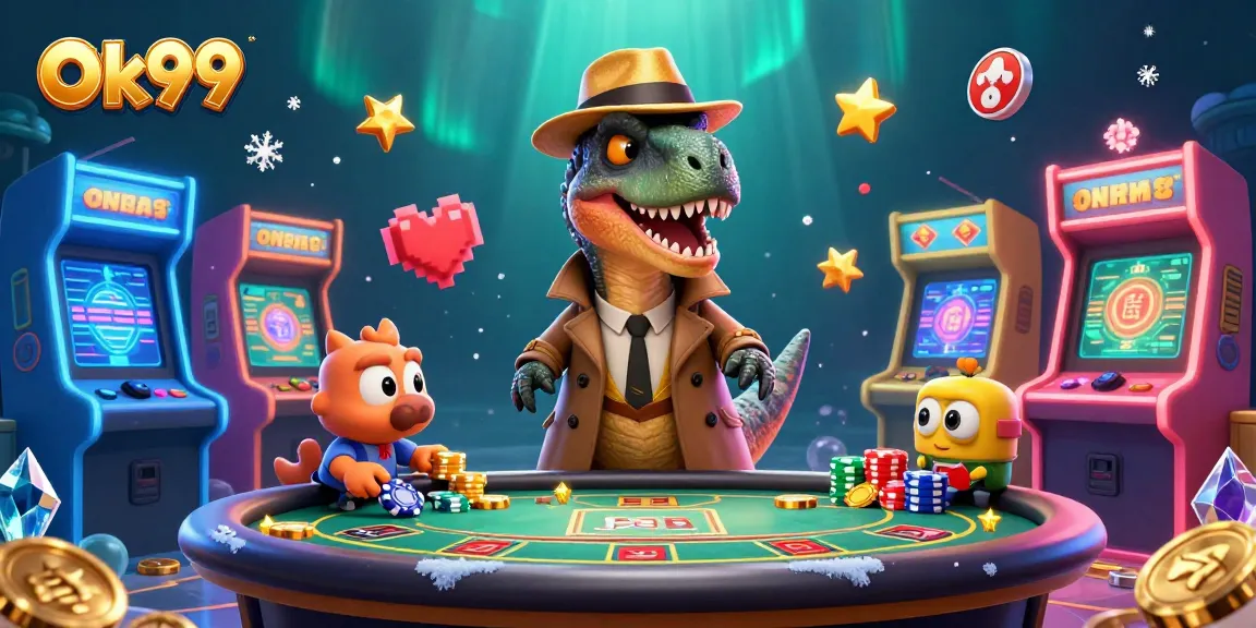 Bet on the thrill with Ok99: A velociraptor card counter sneaks chips at a blackjack table.