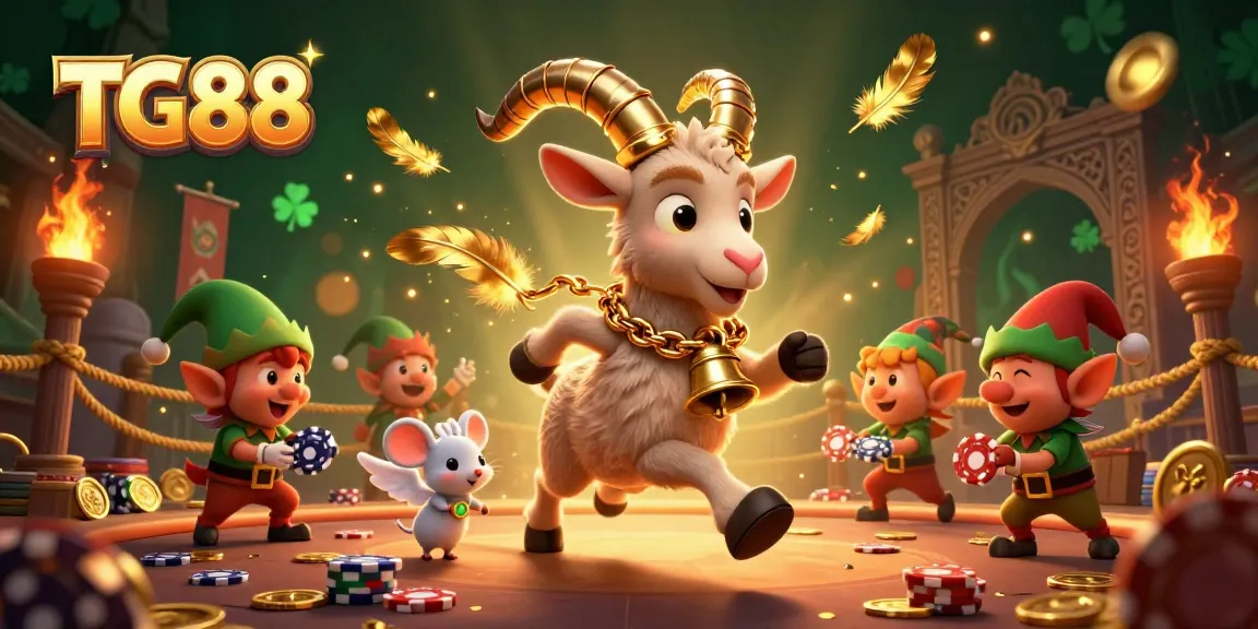 TG88 brings festive excitement in a dynamic casino scene filled with playful characters and vibrant details.