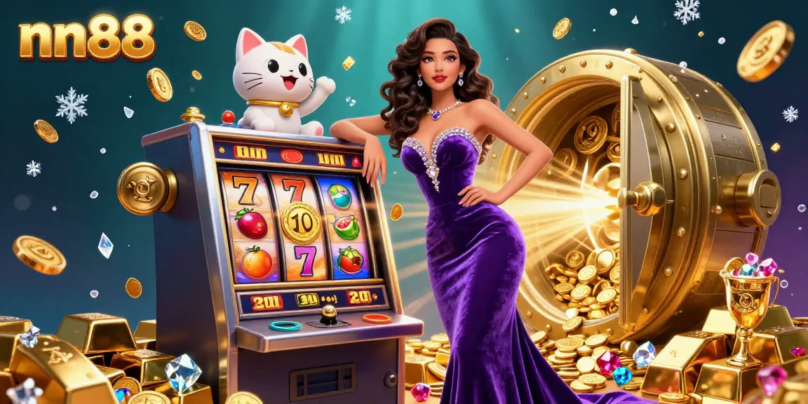 Experience the thrill of winning at nn88 with a jackpot slot machine and charming mascot.