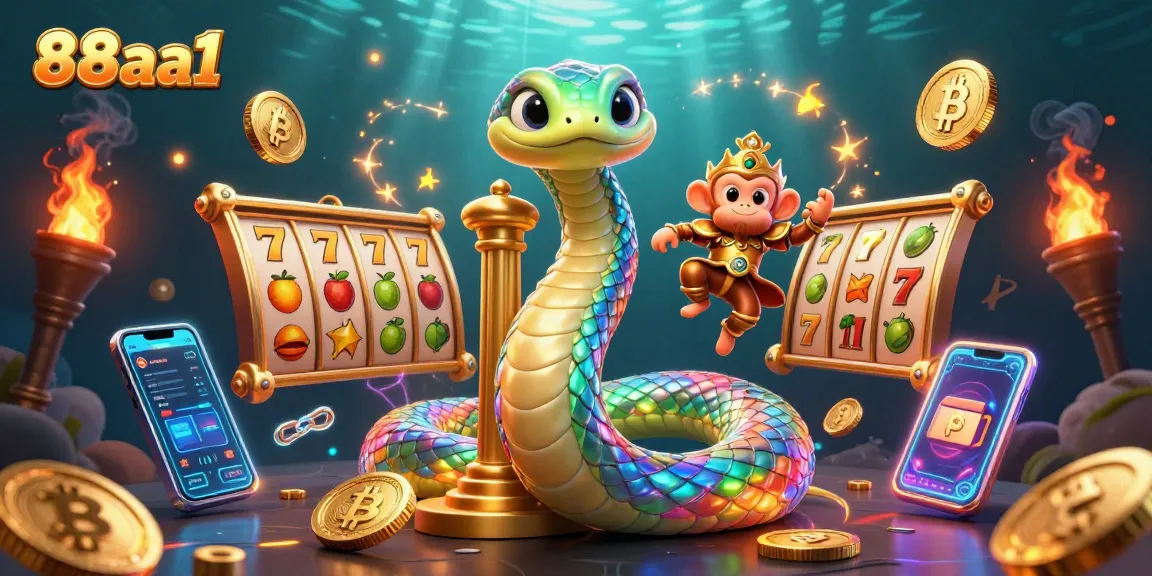 Win big at 88aa1 with an exciting 3D casino-themed illustration featuring vibrant characters and slot game elements.