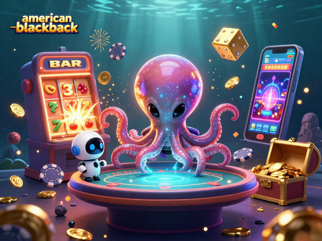 Experience intense action in american-blackjack with an alien octopus and vibrant casino elements.