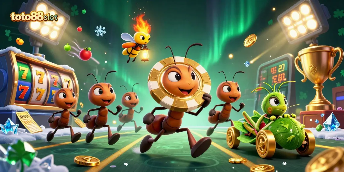 Join the excitement at toto88slot with animated ants and gold coins in this dynamic casino scene.