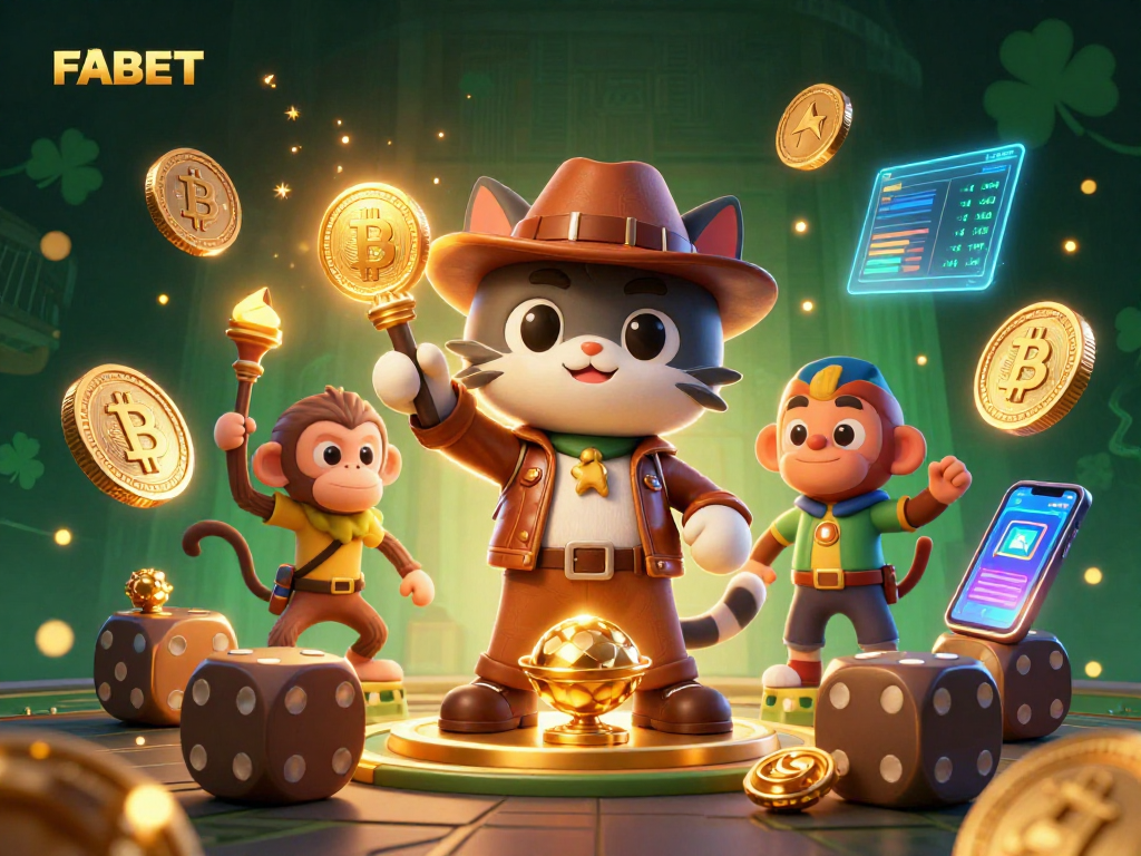 Join the FABET adventure as the cat archaeologist and monkey companion uncover hidden treasures in a dazzling casino