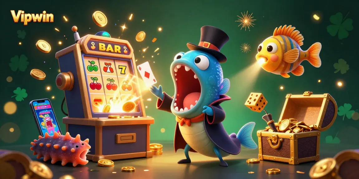 Win big at Vipwin with a thrilling 3D casino magic scene featuring card tricks and sparkling treasures.