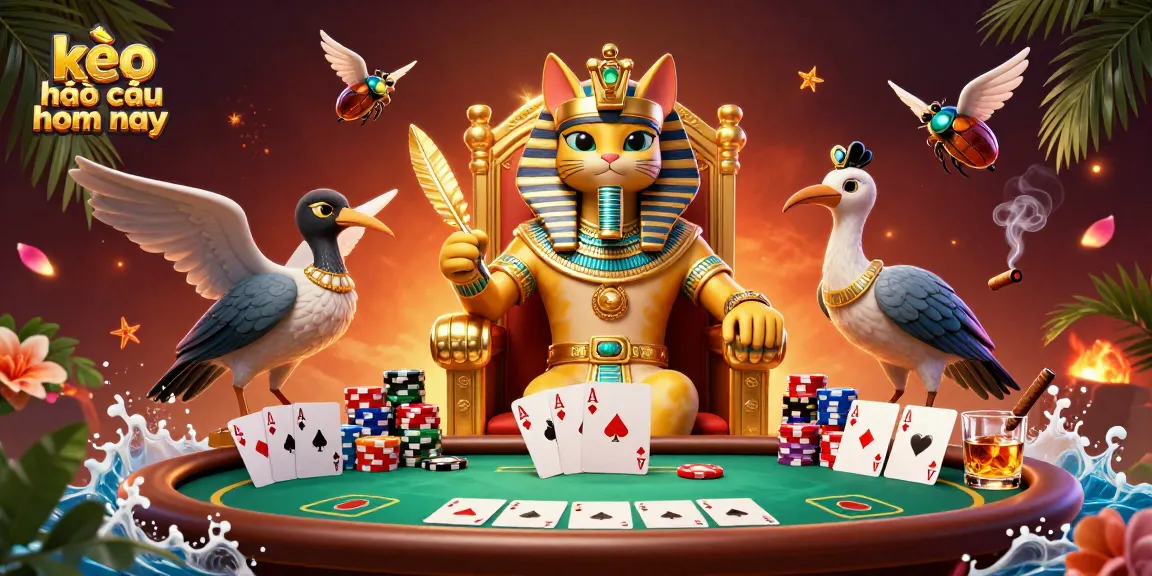 Engage with kèo nhà cái hôm nay while enjoying this cartoon illustration full of poker excitement.