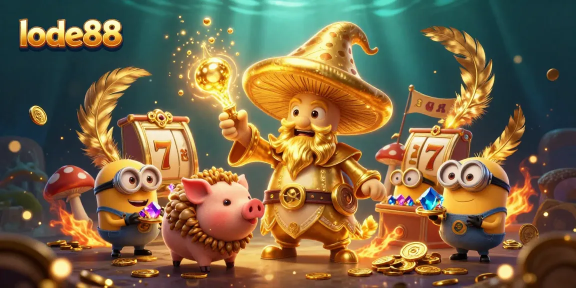 Join the magic of lode88 with a wizard, pig, and jewels in a dynamic casino scene.