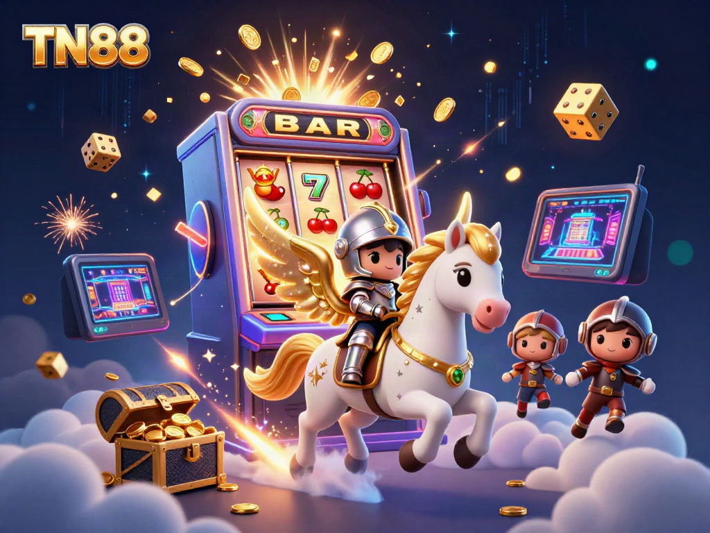Experience thrilling wins at TN88, with a vibrant slot machine and magical casino elements.