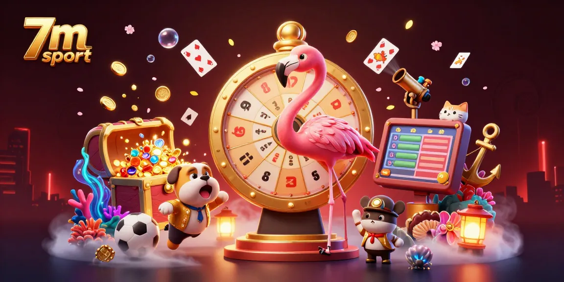 Engaging illustration showcasing 7m sport action with a game show host, bulldog contestant, and scoreboard cat.