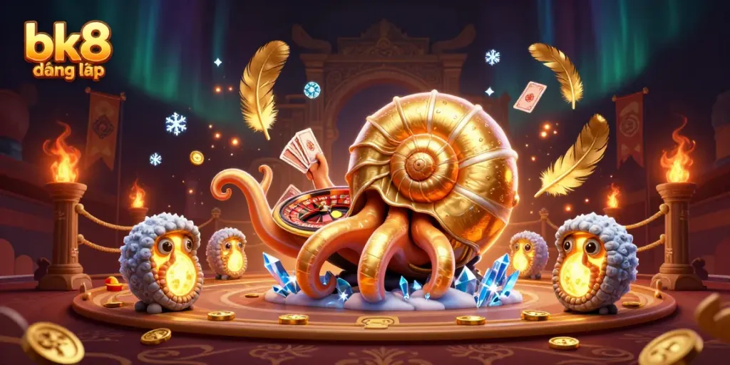 Spin the wheel and win with bk8 đăng nhập, featuring an ancient nautilus and glowing ammonites.