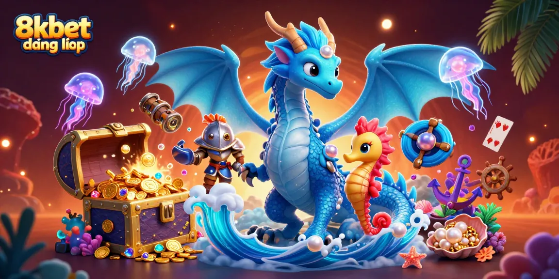 Experience 8xbet đăng nhập with vibrant gaming elements amidst ocean-themed characters.