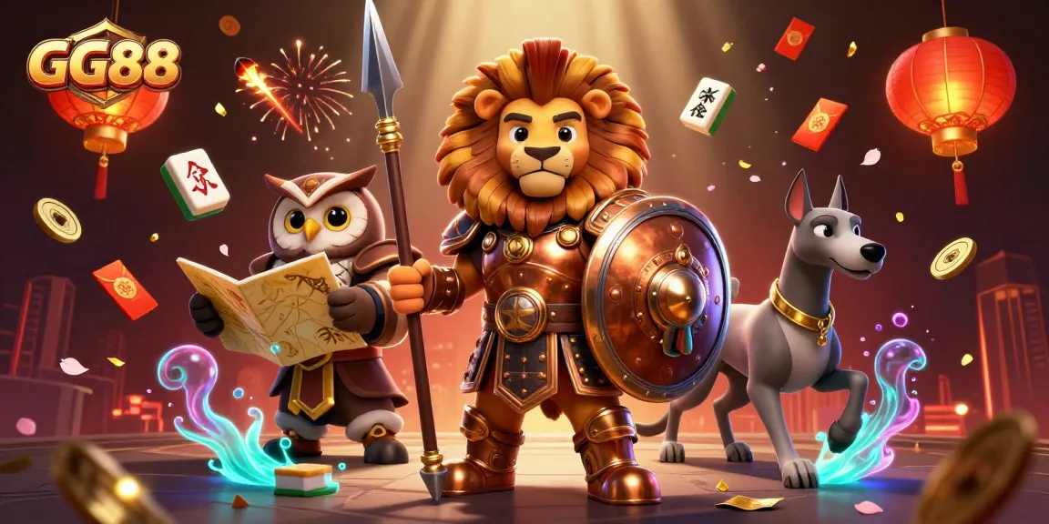Experience GG88 with vibrant 3D characters and dynamic casino elements in a rich gaming illustration.