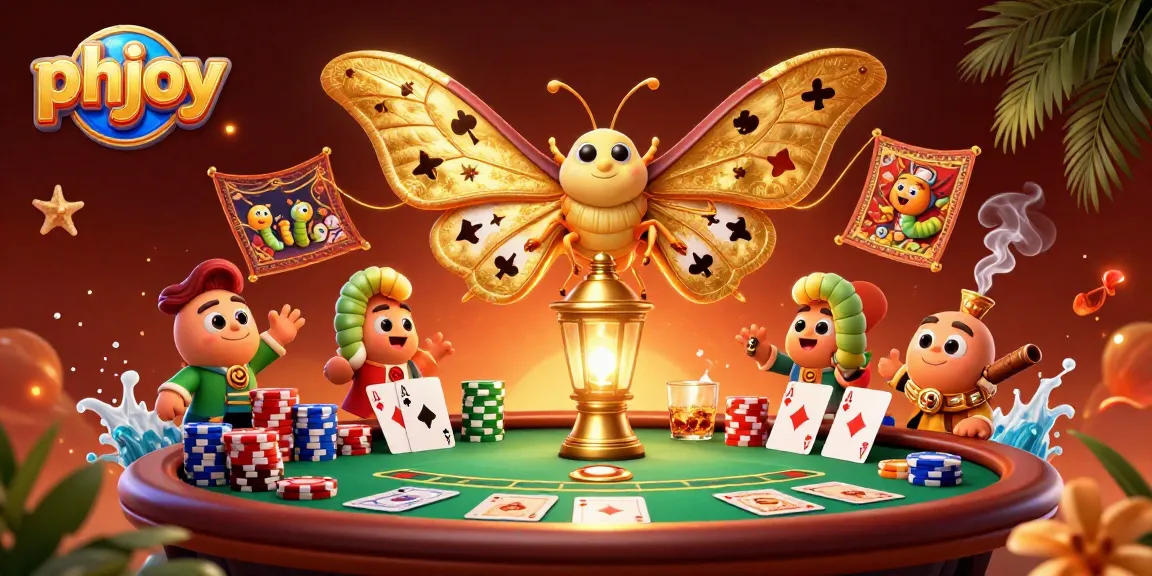 Engage with phjoy's vibrant casino scene featuring a skilled atlas moth and rich poker elements.