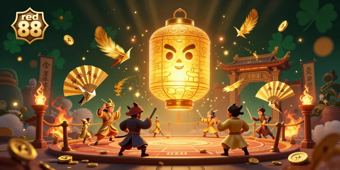 Engaged players interact with a vibrant red 88 casino, featuring golden lanterns and exciting betting symbols.