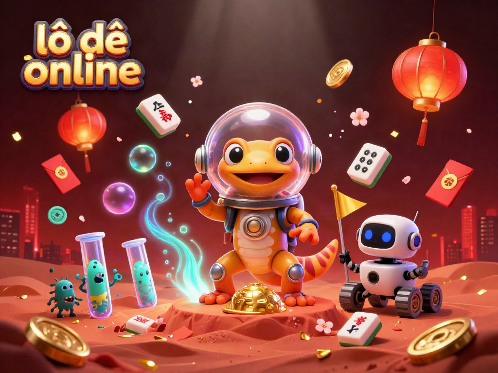 Experience thrilling lô đề online action with a colorful Martian gecko in a vibrant casino environment.