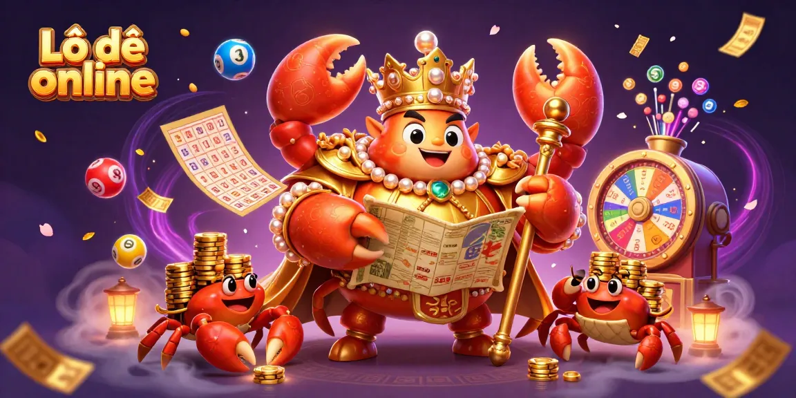 Experience thrilling Lô đề online action with vibrant lottery elements and a playful crab emperor.