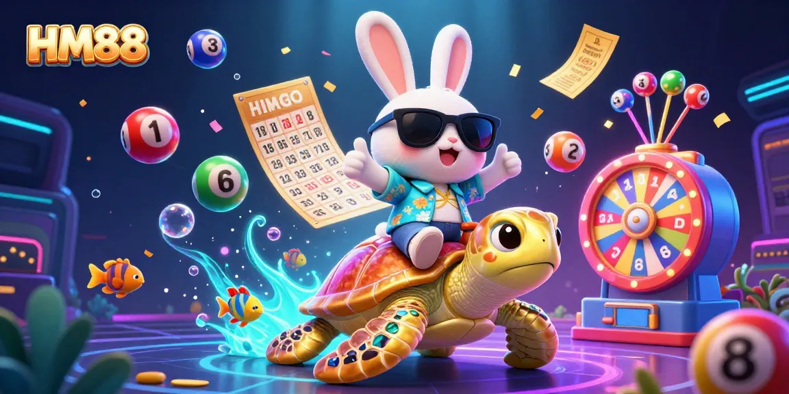 Experience the thrill of HM88 with a lucky rabbit and sea turtle in a vibrant casino scene.