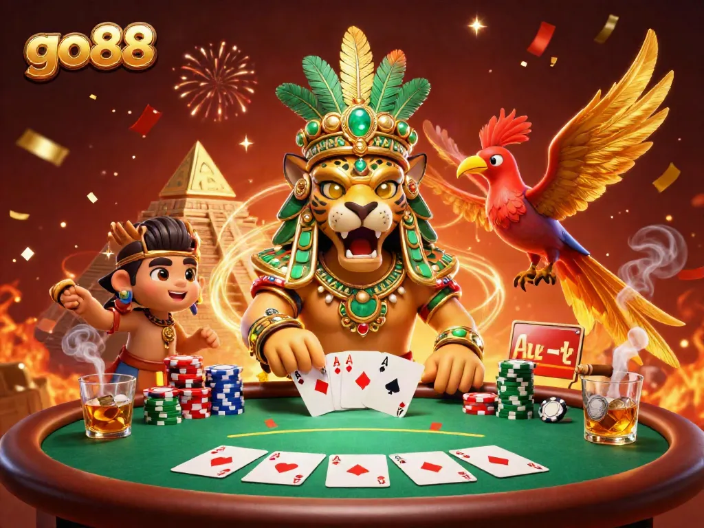 Experience go88 casino excitement with a dynamic scene featuring vibrant characters and poker action.