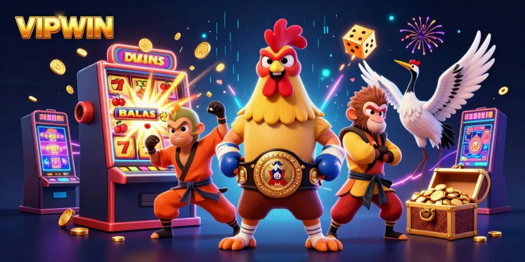 Experience the excitement of VIPWIN with dynamic characters and vibrant casino elements.