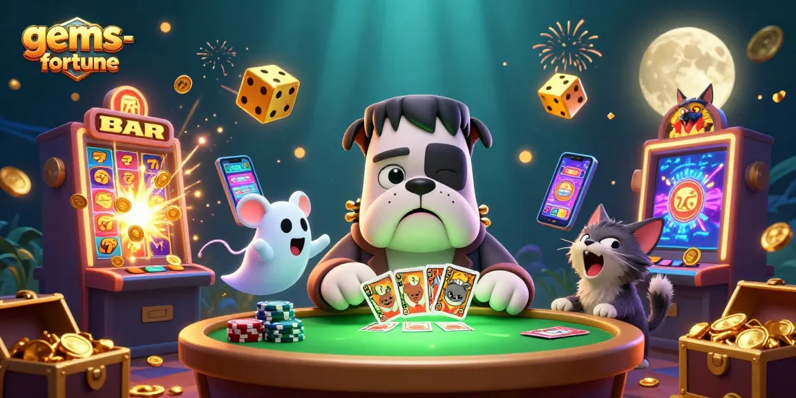 Play and win with gems-fortune in this thrilling 3D casino illustration featuring dynamic characters at a vibrant table.
