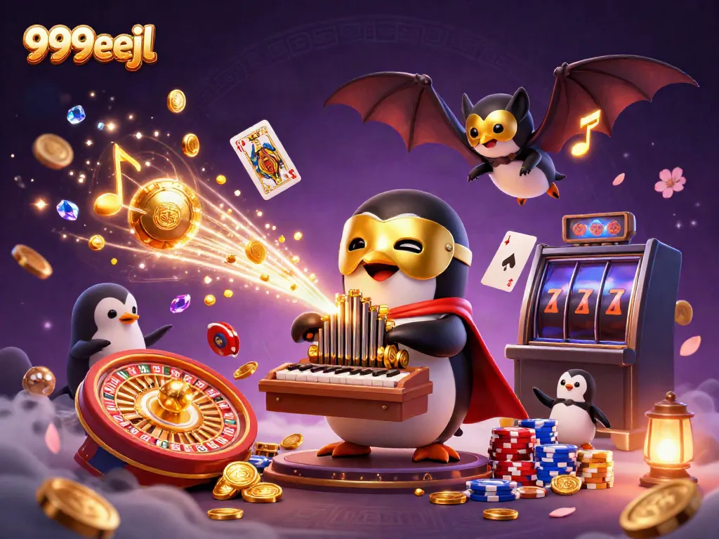 Experience the thrill of 999eejl as a phantom penguin plays a pipe organ, surrounded by golden coins.