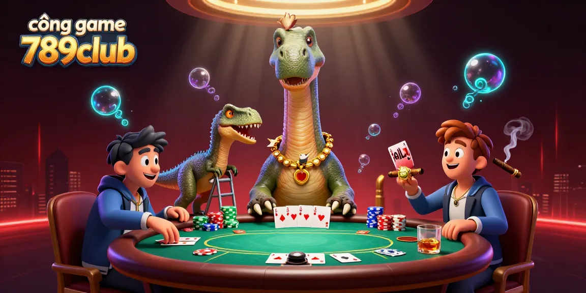 Experience dynamic gameplay at cổng game 789club with an engaging poker scene featuring tall characters and vibrant elements.