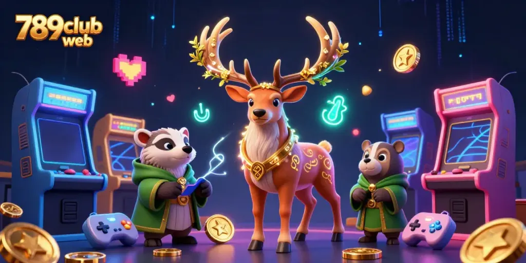 Engage with the vibrant excitement of the 789club web, featuring dynamic casino elements and magical characters.