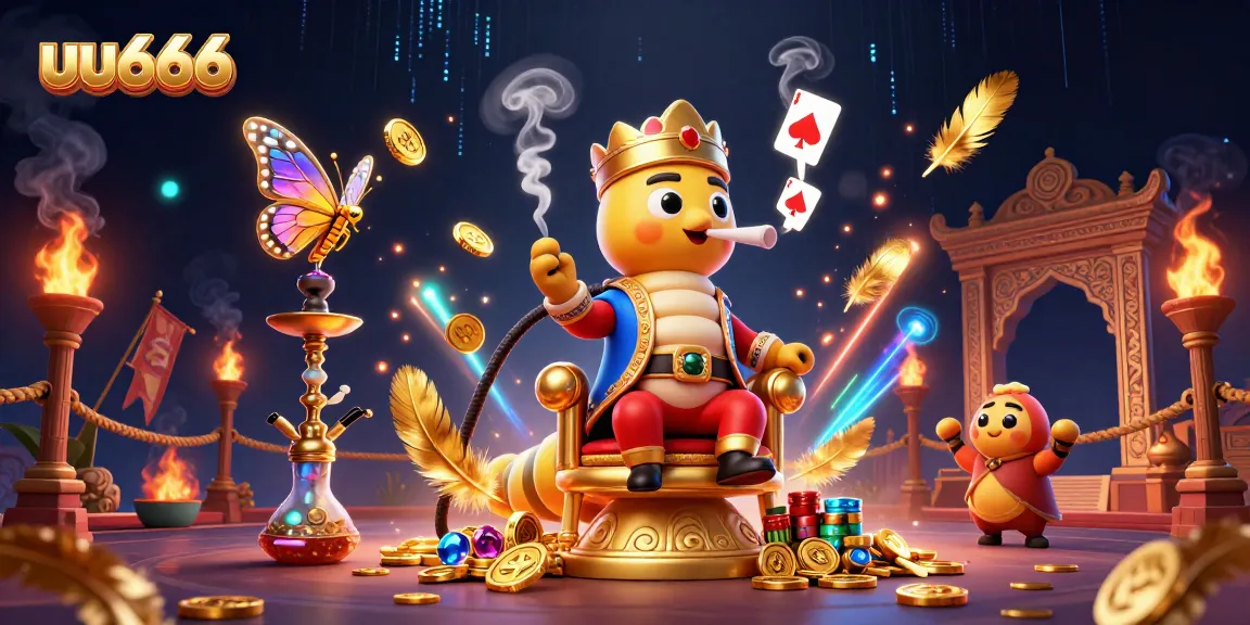 uu666 theme showcases vibrant 3D elements with a captivating caterpillar master in a casino styled setting.