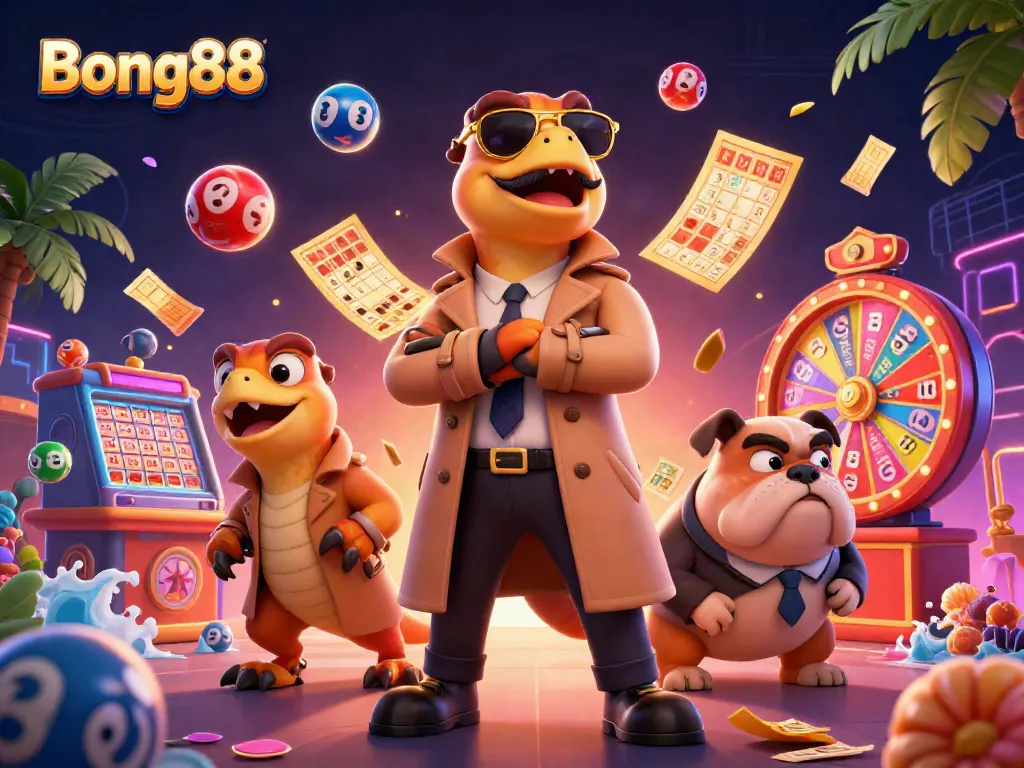 Engage in the excitement of Bong88 with three raptors in disguise attempting to enter a VIP lounge, vibrant casino elements abound.