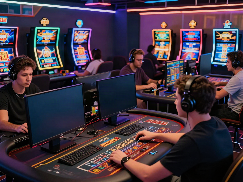 Diverse players engaging in various games at 9bet.com in a vibrant online gaming environment
