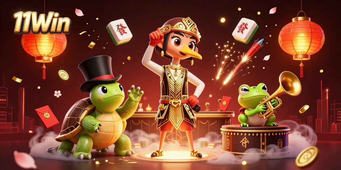 Experience thrilling fun with 11Win's dynamic casino game elements, including festive decorations and vibrant characters.