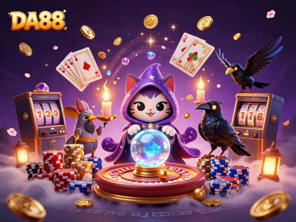 Experience DA88's captivating casino magic in a vibrant 3D illustration full of action!
