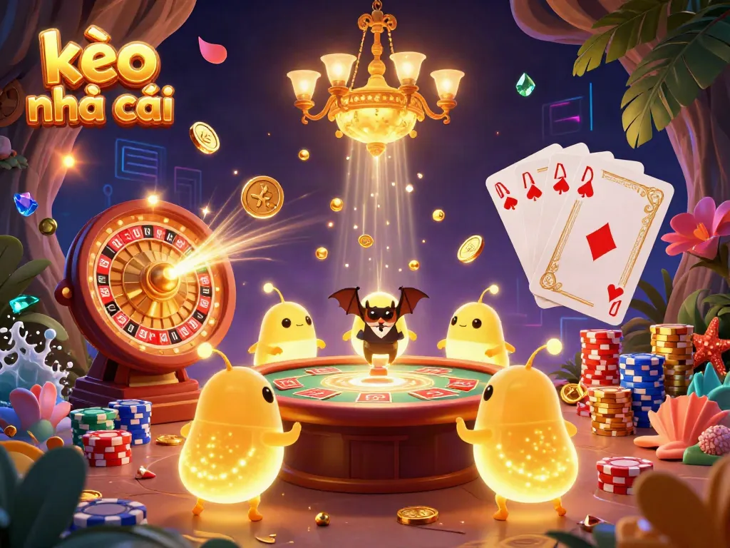 Experience the excitement of kèo nhà cái with vibrant glowworms illuminating a casino scene filled with thrilling game elements.