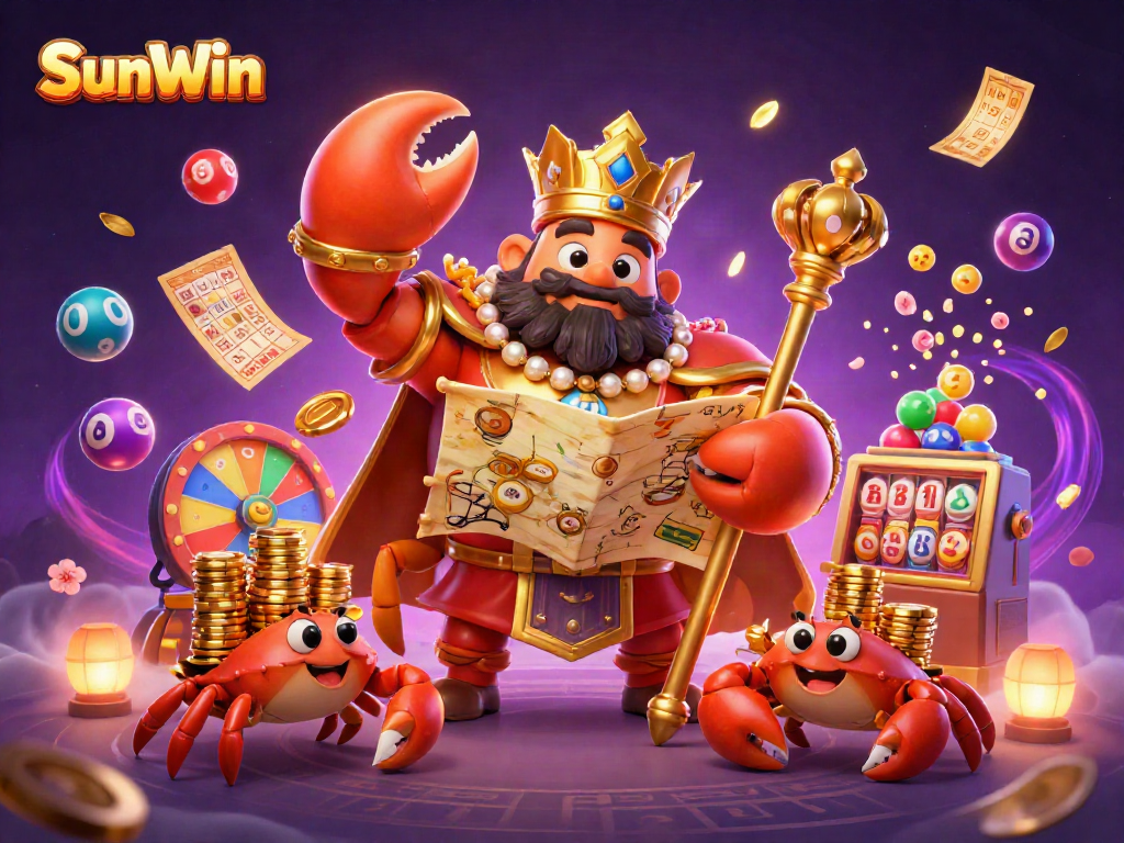Boost your odds at SunWin with exciting colorful lottery elements and a grand crab emperor theme!