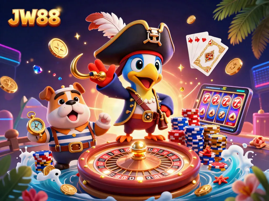 Experience the thrilling world of JW88 with a vibrant and dynamic online casino illustration.
