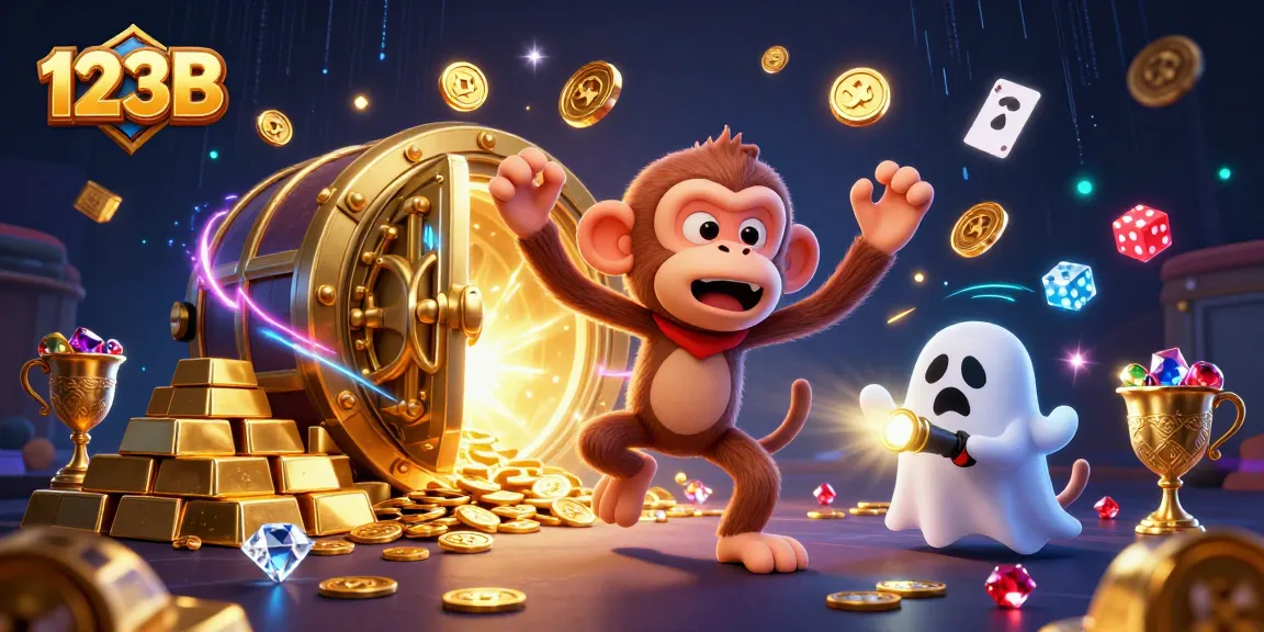 Experience thrilling luck at 123B, where gold coins and jackpots come alive in a vibrant casino scene.