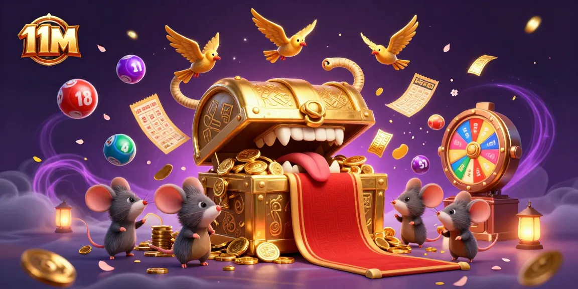 Engage in thrilling lottery fun with 11M, vibrant balls, and a treasure chest enticing players.
