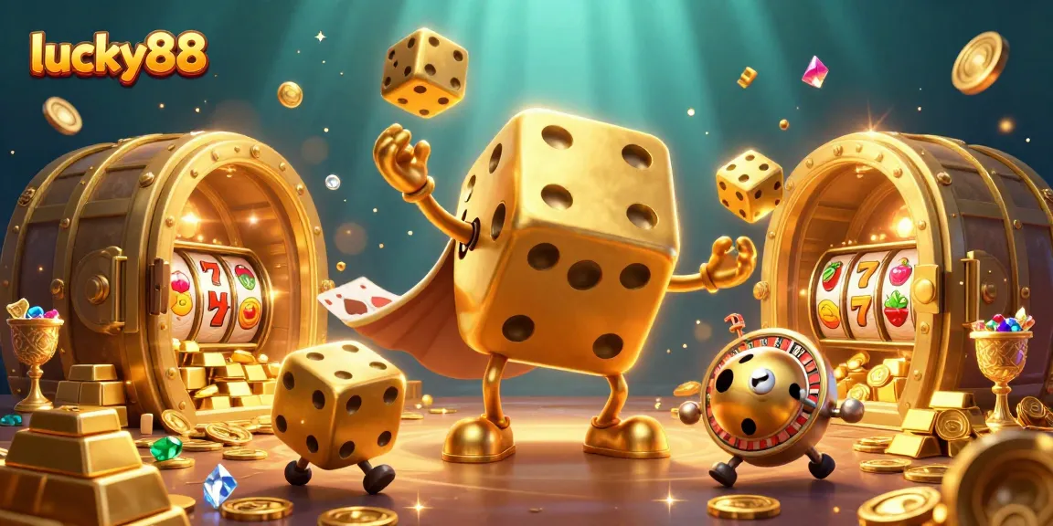 Experience the thrilling lucky88 slot game with a dazzling display of vibrant casino elements and golden treasures.