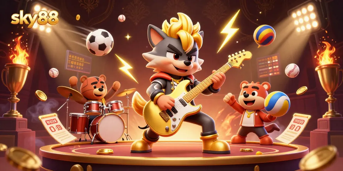 Experience sky88 excitement as a rock star wolf rocks the casino stage amidst thrilling betting elements.