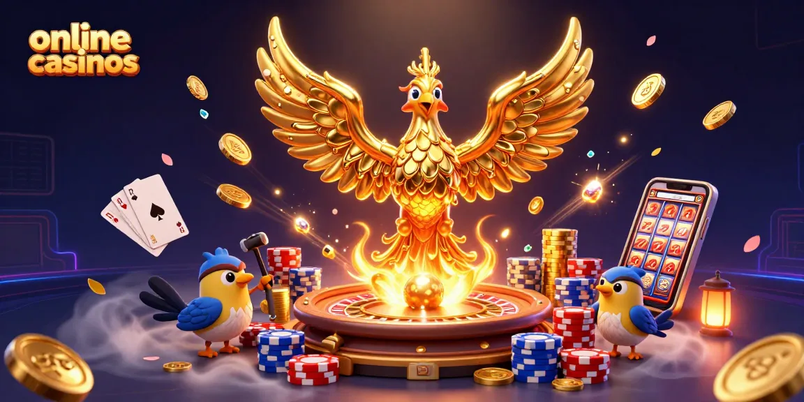 Innovative golden phoenix and sparrow assistants embodying online casinos with dynamic gameplay elements.
