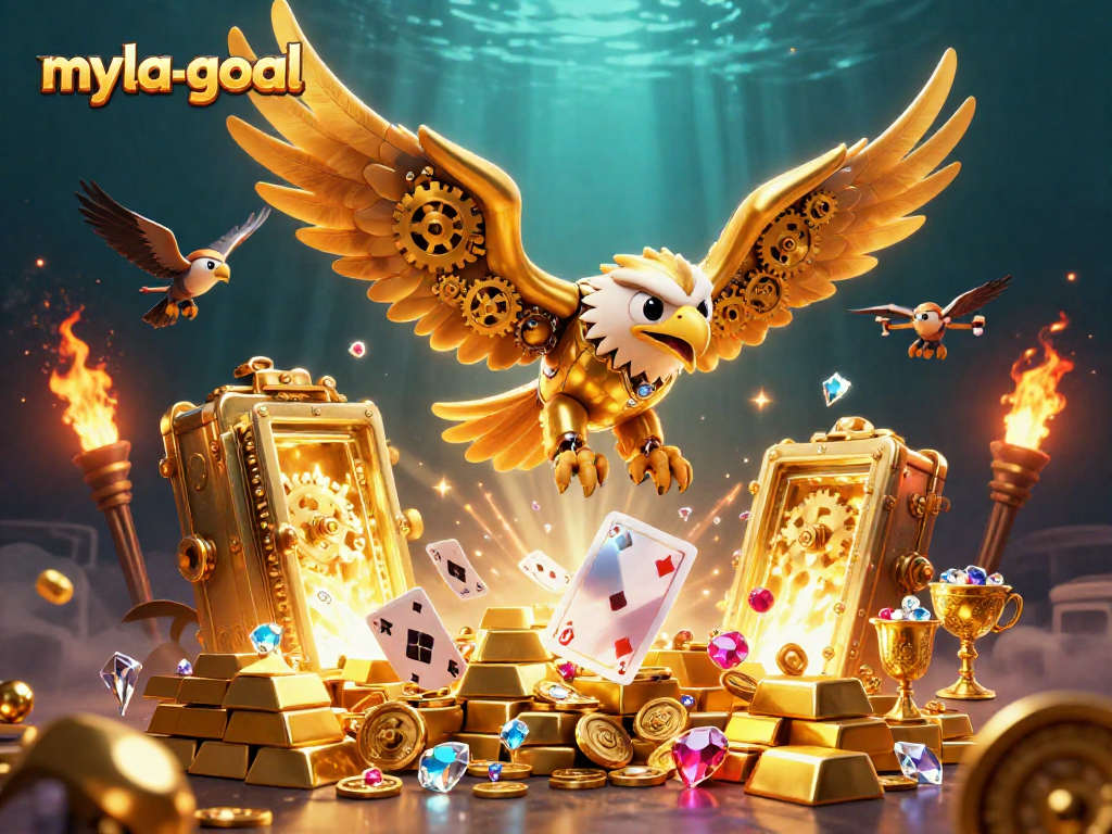 Experience myla-goal as the golden eagle soars through a vibrant gambling adventure with treasures.