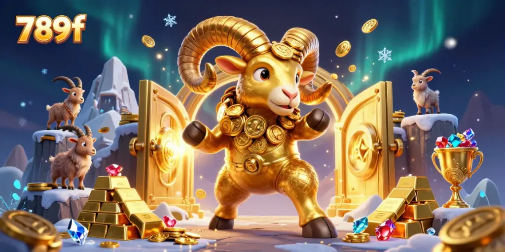Experience thrilling wins with 789f's dynamic golden ram and treasure-filled scene.