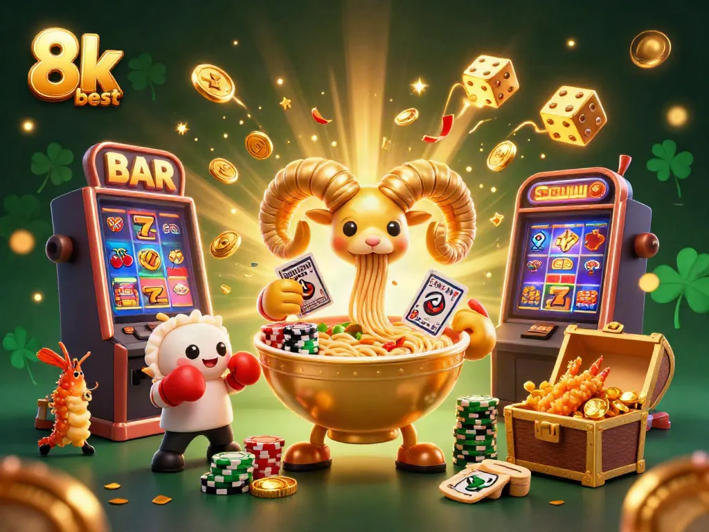 Experience the excitement of 8k best at a colorful casino scene bursting with animated characters and games.