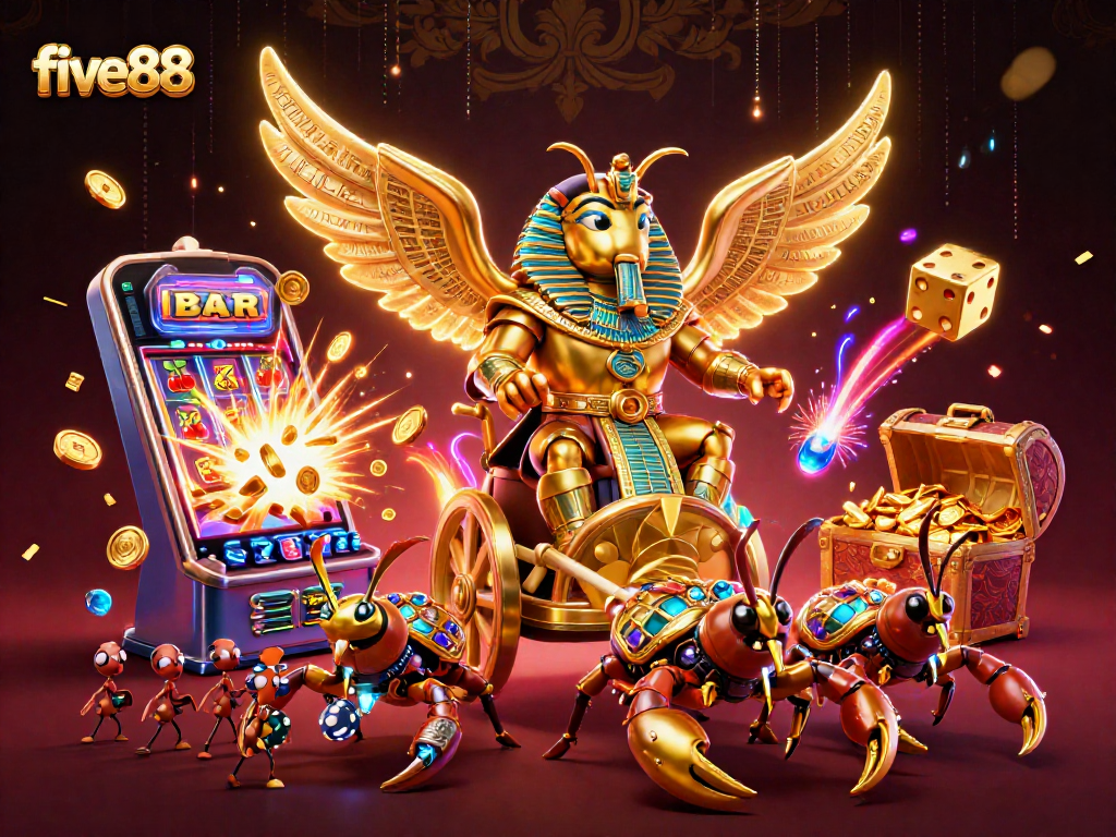 Experience the thrilling excitement of five88’s dynamic gaming scene with vibrant characters and action.