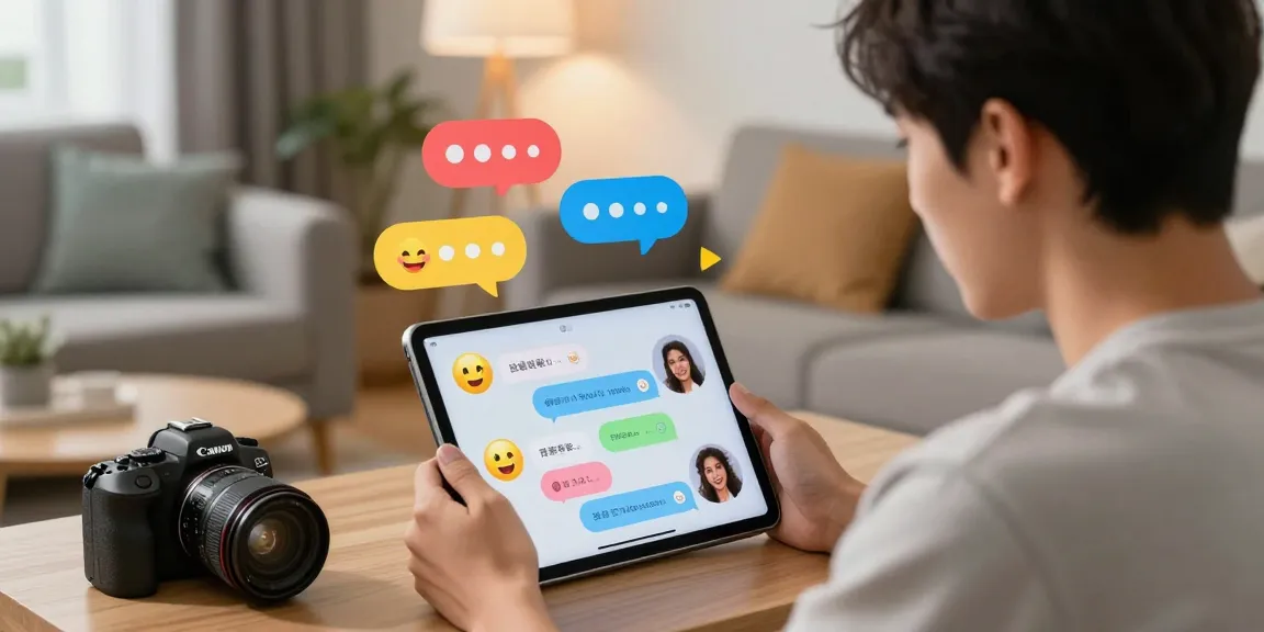 Youthful user enjoying spicychat interactions with AI companion in a cozy digital environment.