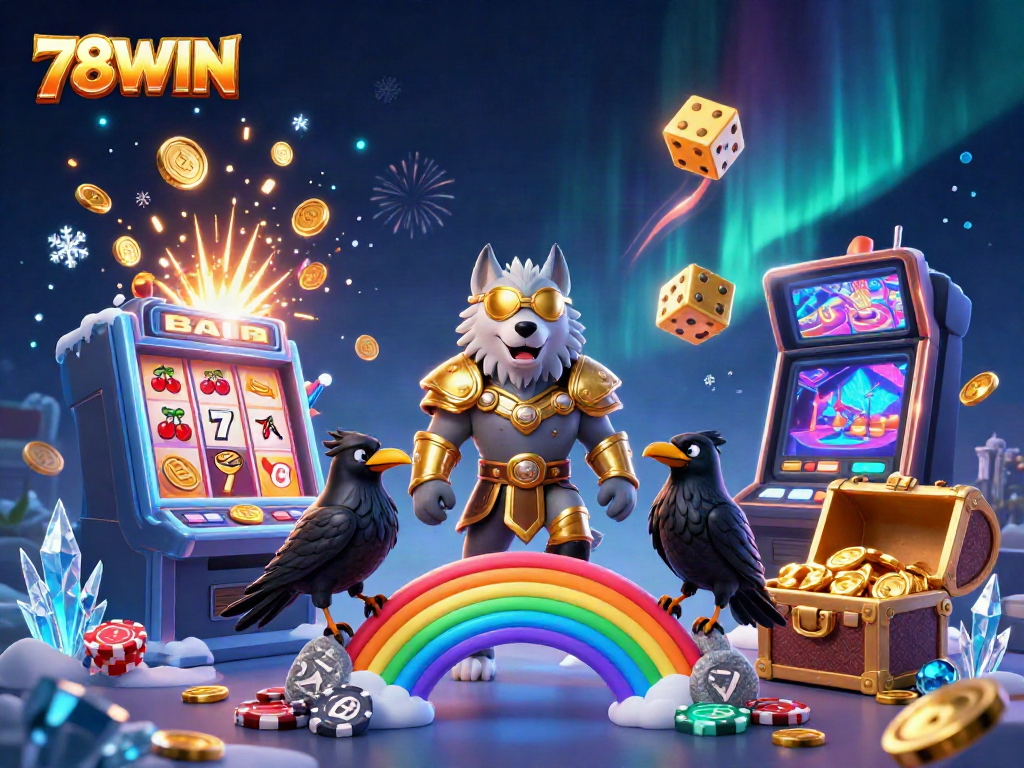 Experience thrilling jackpots at 78WIN with vibrant Norse-themed characters on an enchanting casino bridge