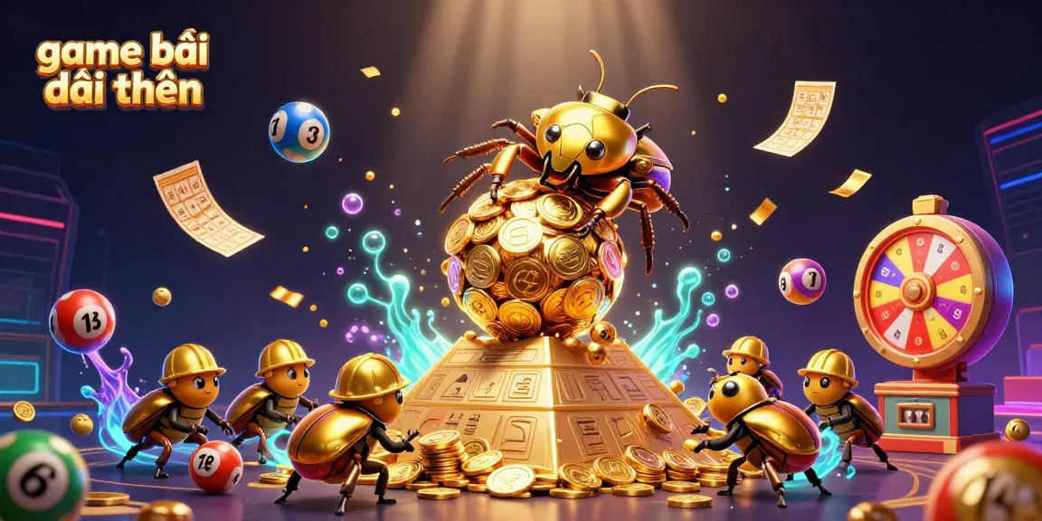 Experience game bài đổi thưởng with vibrant lottery balls and golden riches in a lively 3D casino scene.