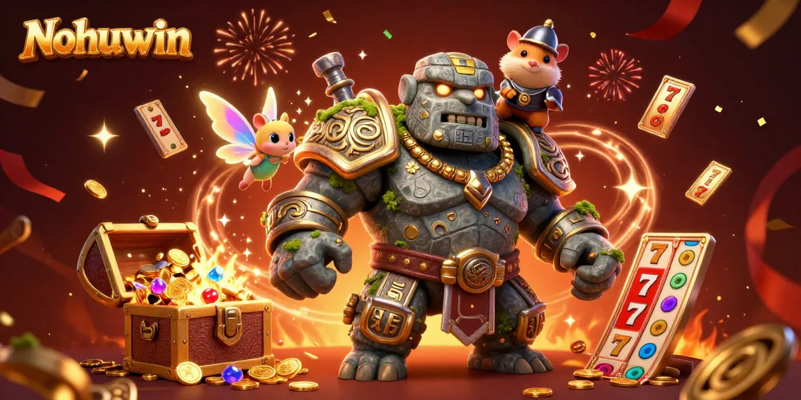Nohuwin engages players with magical characters and thrilling slot game action in a vibrant 3D scene.
