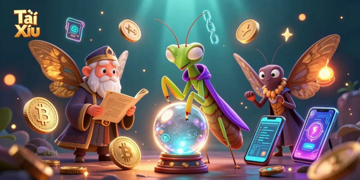 Engage in Tài Xỉu gaming with mystical characters and illuminating elements, featuring fortune teller and oracles.